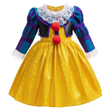 Movie IT Pennywise Kids Children Yellow Dress Cosplay Costume Outfits Halloween Carnival Suit